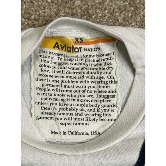 Aviator Nation Sweatshirt Mens Large White  Lightning Bolt Crewneck Pullover USA - Picture 12 of 12